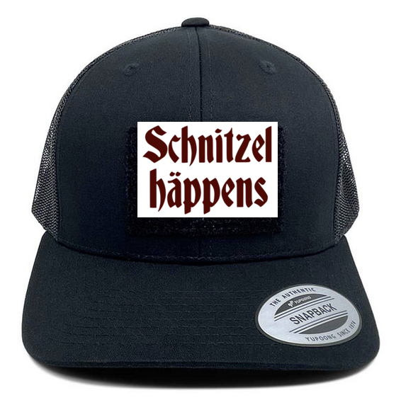 Schnitzel Happens Retro Trucker 2-Tone Pull Patch Hat By Snapback - Black