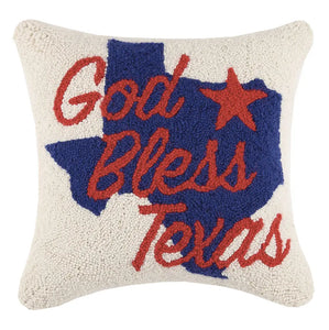 God Bless Texas Wool Hooked Pillow