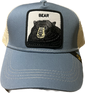 Bear Retro Trucker 2-Tone Pull Patch Hat By Snapback - Blue and Natural