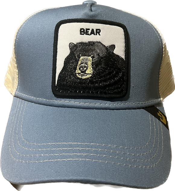 Bear Retro Trucker 2-Tone Pull Patch Hat By Snapback - Blue and Natural