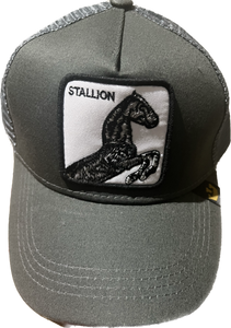 STALLION HORSE Retro Trucker 2-Tone Pull Patch Hat By Snapback - GREY and SILVER