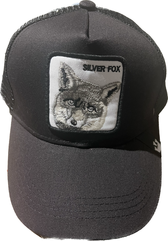 SILVER FOX   Retro Trucker 2-Tone Pull Patch Hat By Snapback - BLACK & BLACK MESH