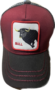 BULL  Retro Trucker 2-Tone Pull Patch Hat By Snapback - CARDINAL & BLACK