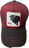 BULL  Retro Trucker 2-Tone Pull Patch Hat By Snapback - CARDINAL & BLACK