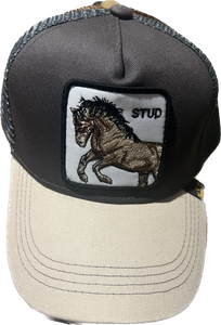 STUD HORSE  Retro Trucker 2-Tone Pull Patch Hat By Snapback - BROWN /TAN BILL/ BROWN MESH