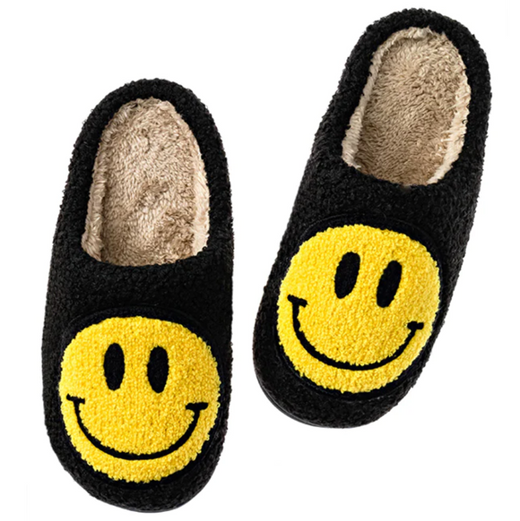 HAPPY FACE Cozy Black Sherpa SLIPPERS