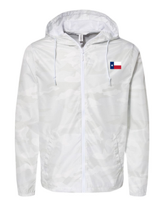White Camo Light Weight Wind Breaker Jacket Zip Up Jacket Hooded with Texas Flag Left Chest